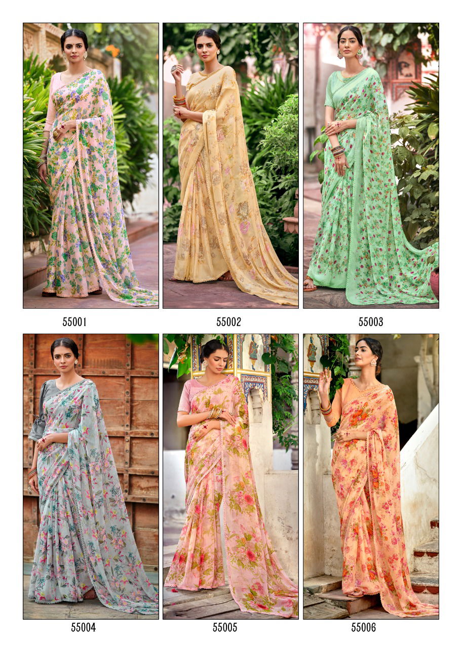 Kashvi Olivia Silk Chiffon Printed With Fancy Ethnic Wear Saree Collection
